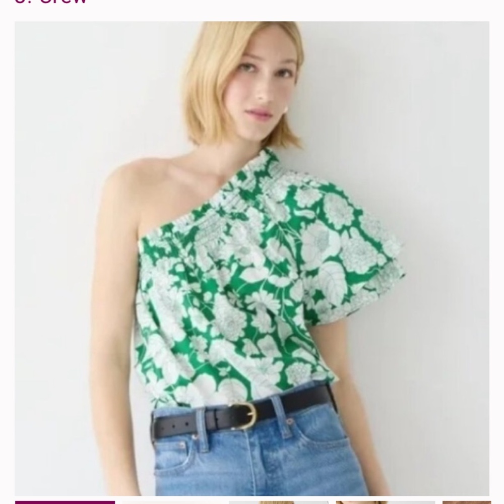 J Crew Smocked one-shoulder top in Kelly floral Size XXS